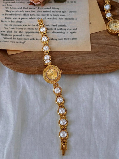 Anara Damenuhr - Elegantes goldenes Quarz-Zeitmessgerät mit Perleneinlage