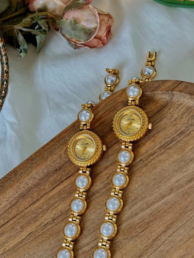 Anara Damenuhr - Elegantes goldenes Quarz-Zeitmessgerät mit Perleneinlage